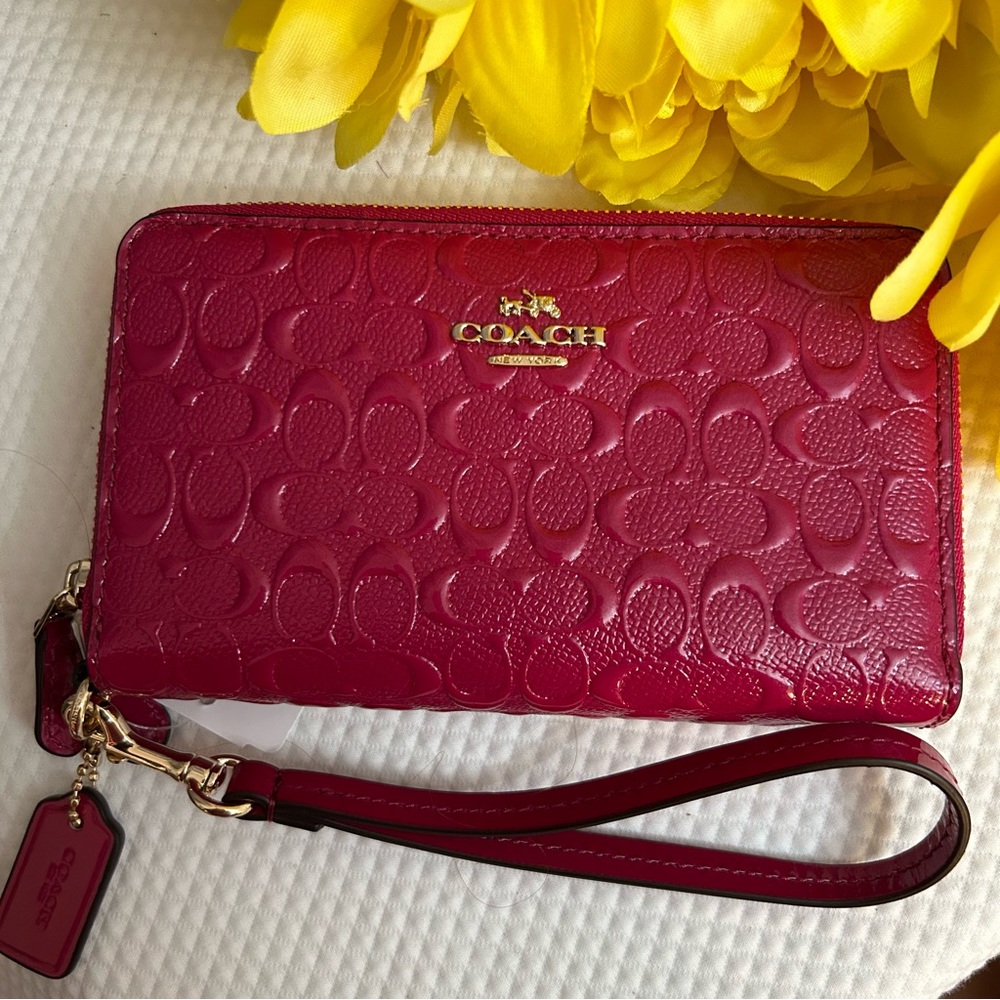 Coach Embossed Signature Wallet in Cranberry - Large
